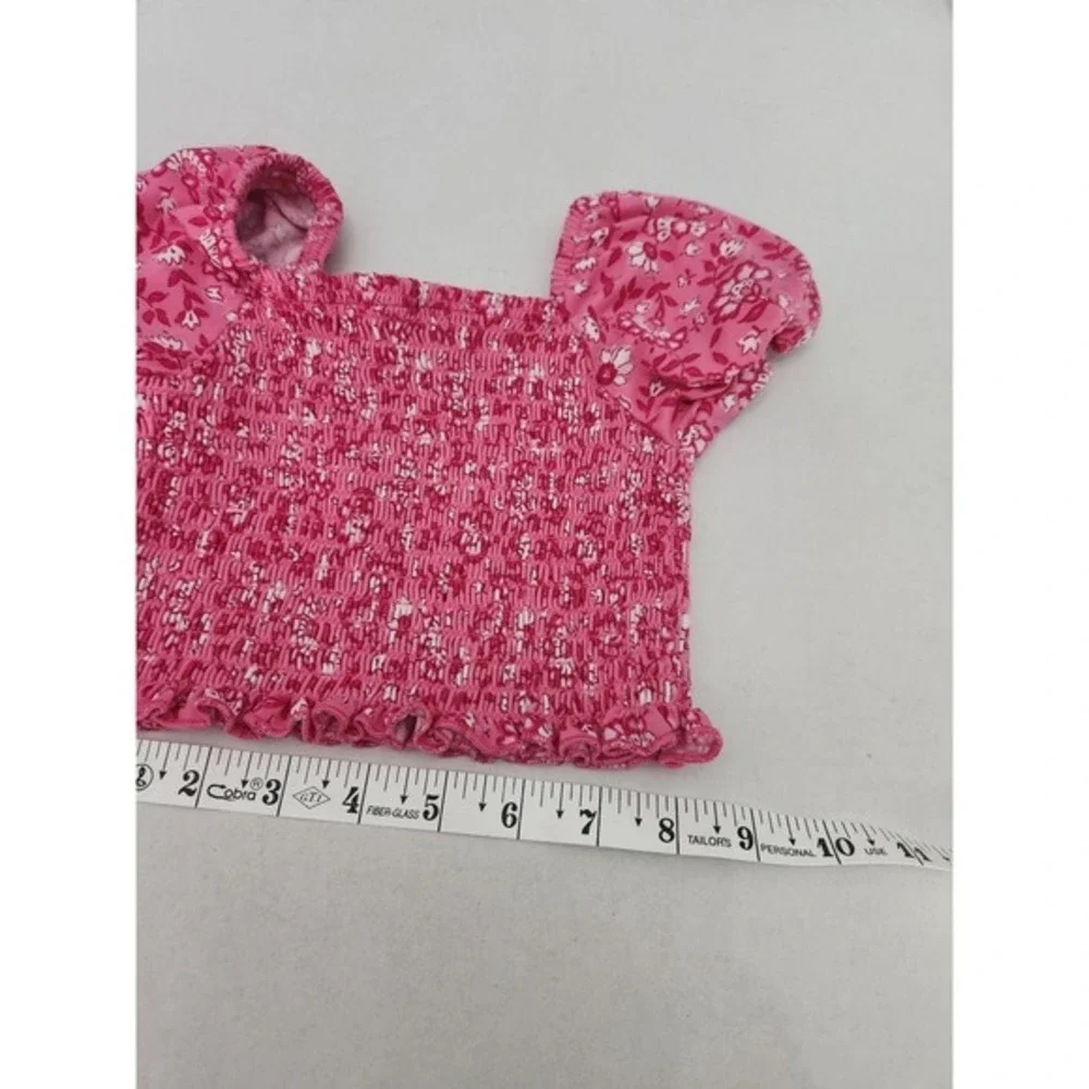 btween Girls Pink Floral Smocked Off Shoulder Crop Top Wide Leg Jumpsuit 3T - Picture 7 of 11